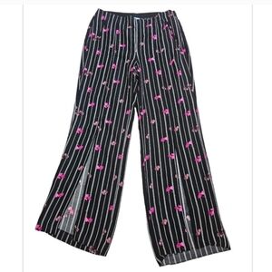 [CeCe] Black and Pink Striped Floral Pants Size 14